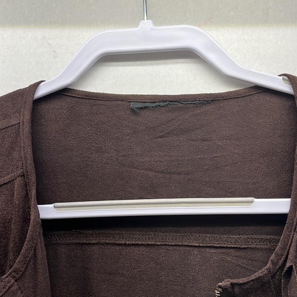 Fringe, light suede feel jacket, large-ext large, zipper front, dark brown - Picture 2 of 12